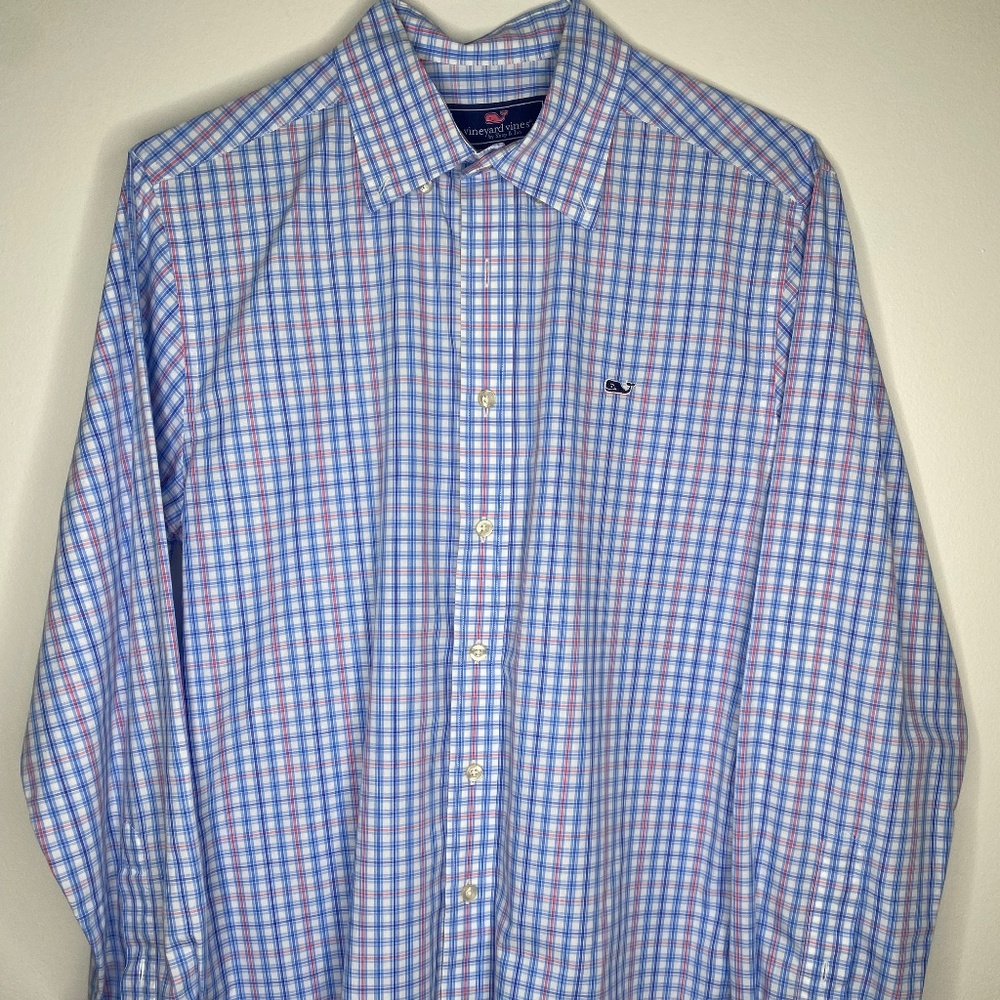 Vineyard Vines Slim Fit Whale Shirt Men's Plaid Long Sleeve Collard Button Down
